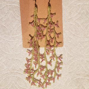 Handmade beaded long dangle hook earrings - 5 1/4" - new